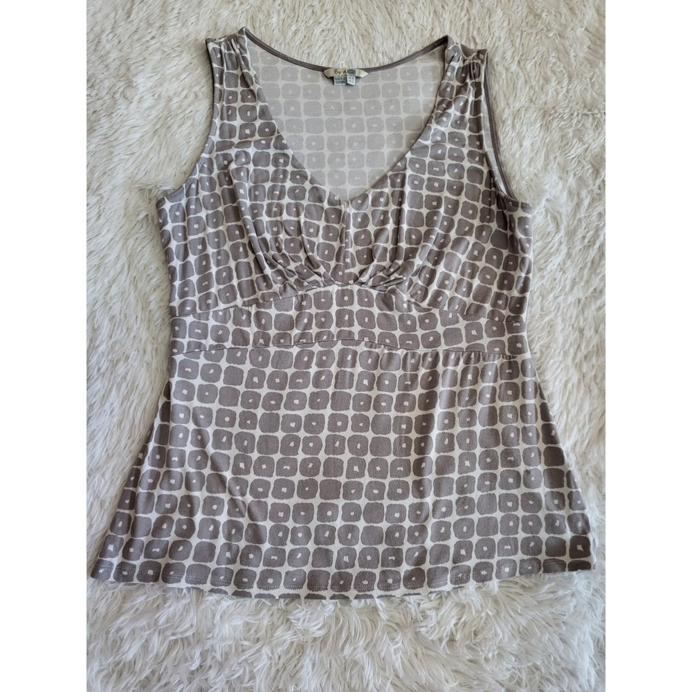 Boden Tank Top Women's Size 12 Gray White Geometric Print Stretchy V Neck